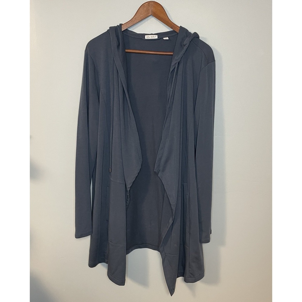 J Jill Pure Jill‎ WOMENS Size L Luxe Tencel Hooded Cardigan Gray Long Duster